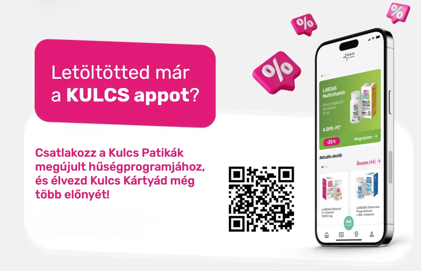 A Kulcs applikáció a telefonon, QR-kóddal a letöltéshez